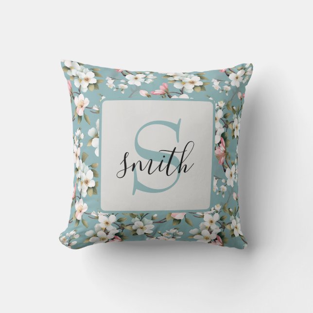 Coussin Bleu Botanique Ressort Dogwood Personnalisé (Recto)