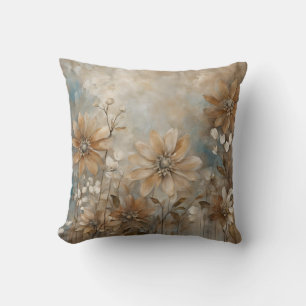 Coussin Bleu Brown Beige Ferme Floral Jeu d'oreiller