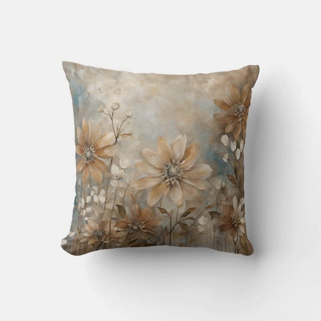 Coussin Bleu Brown Beige Ferme Floral Jeu d'oreiller (Recto)