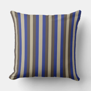Coussin Bleu Brown Beige Vertical Stripe