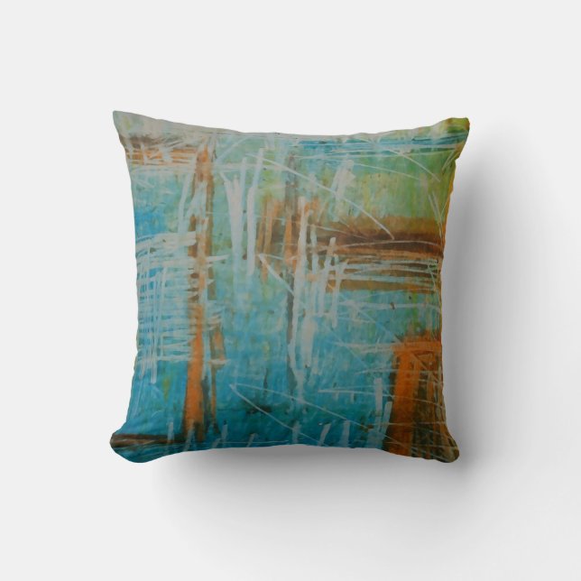 Coussin Bleu Brown Orange Couleur douce Peinture Abstraite (Recto)