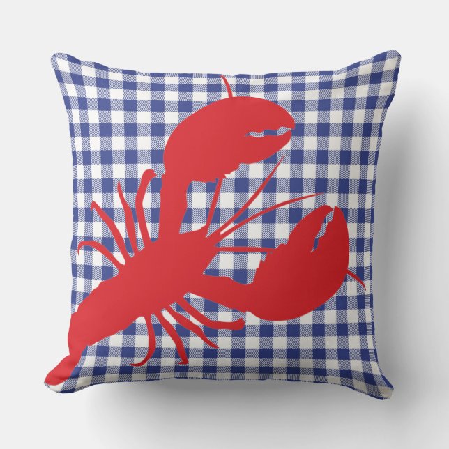 Coussin Bleu Buffalo Plaid Rouge Homard Famille Texte de r (Recto)
