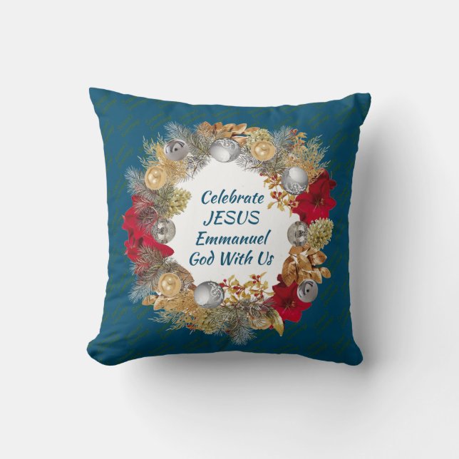Coussin Bleu CÉLÉBRER JÉSUS Verre de Noël (Recto)