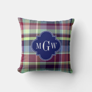 Coussin Bleu Ciel Marine Bourgogne Blanc Madras Prépa Mono