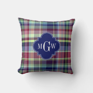 Coussin Bleu Ciel Marine Bourgogne Blanc Madras Prépa Mono