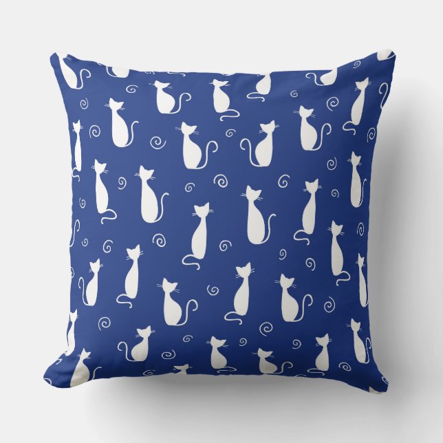 COUSSIN BLEU CLAIR AVEC CHAT BLANC SILHOUETTES (Recto)