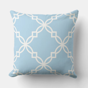Coussin Bleu Clair Blanc Grand Motif Quatrefeuille Fantais