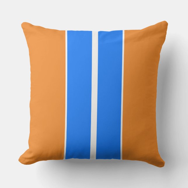Coussin Bleu Clair Blancs De Course Sur Orange Gras (Recto)