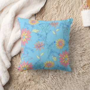 Coussin bleu clair Fleurs
