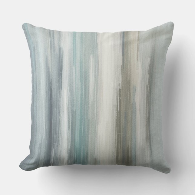 Coussin Bleu clair sarcelle gris marron rayure abstraite (Recto)