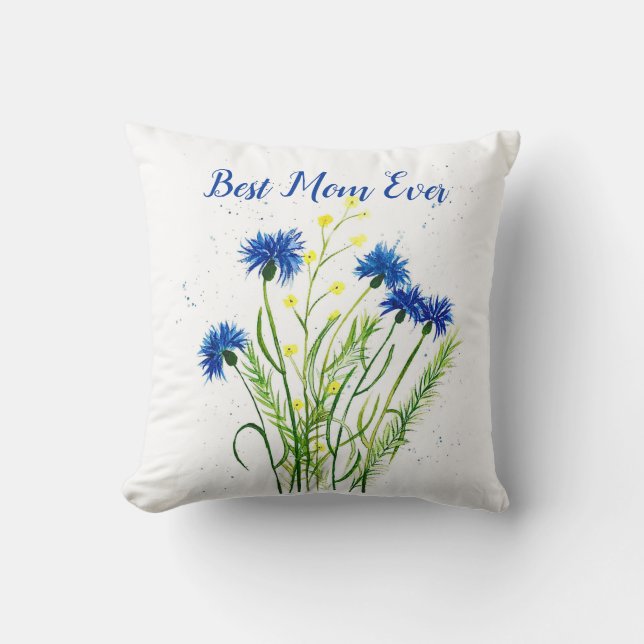 Coussin Bleu cornflowers aquarelle fleurie joli Fleurs (Recto)