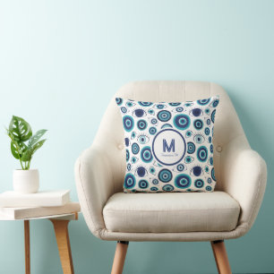 Coussin Bleu côtier Blanc Grec mal Eye Beach House