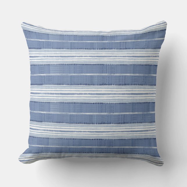 Coussin Bleu côtier Blanc rayé (Recto)
