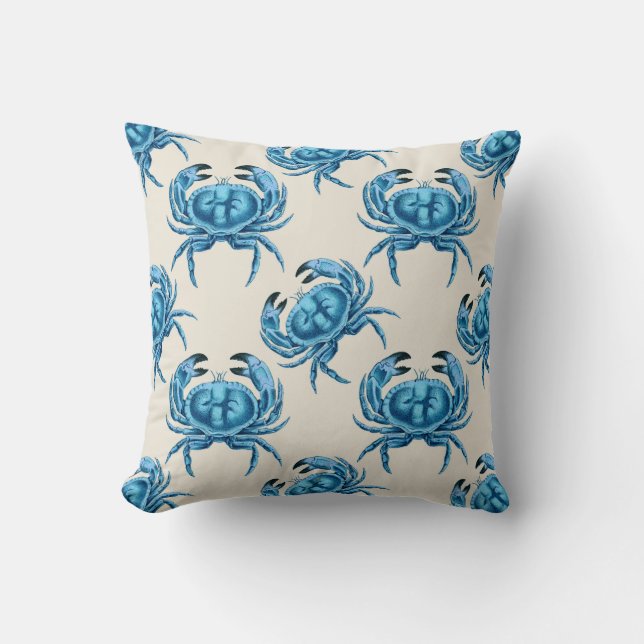 Coussin Bleu Crabes Bord de mer (Recto)