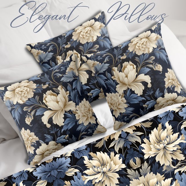 Coussin Bleu Crème Floral Peony (Créateur téléchargé)