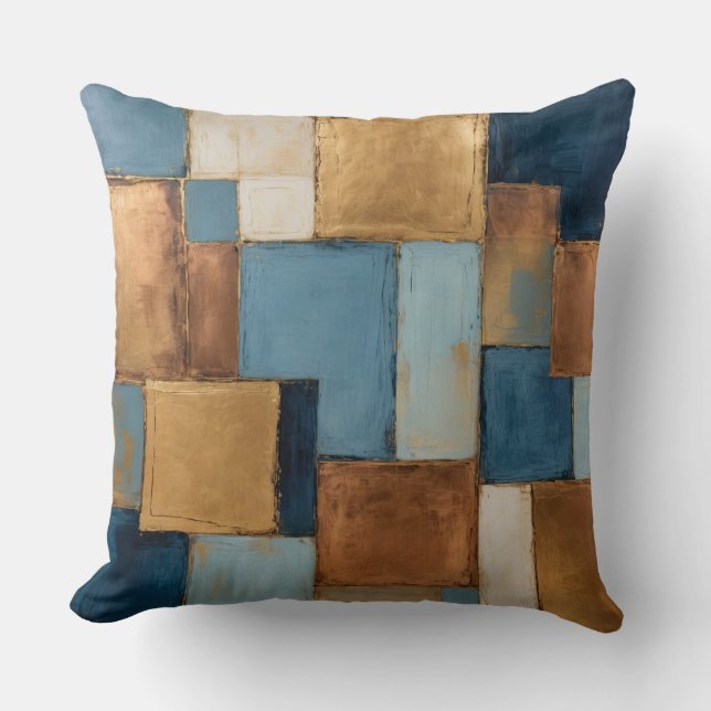 Coussin Bleu, cuivre muté, patchwork or (Recto)