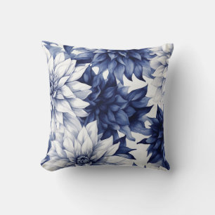 Coussin Bleu dahlia motif floral 1