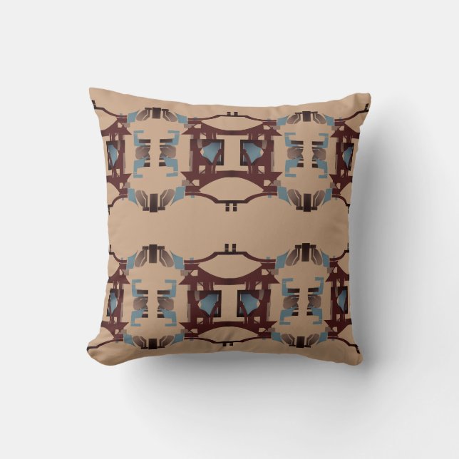 Coussin Bleu d'ardoise bordeaux sur Tan foncé Gros carreau (Recto)