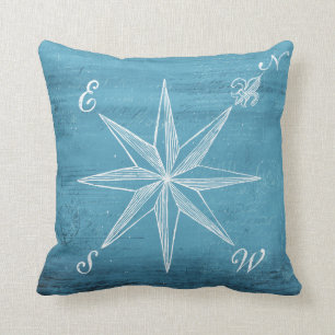 Coussin bleu de boussole vintage