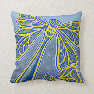 Coussin bleu de coton de libellules