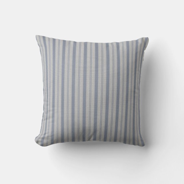 Coussin Bleu de coutil et blanc de lit traditionnel (Recto)