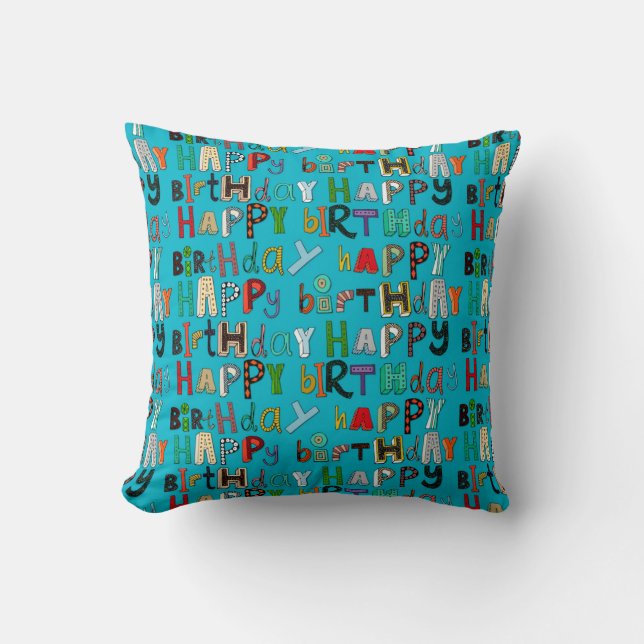 Coussin bleu de joyeux anniversaire (Recto)