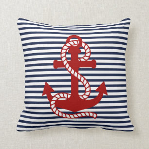 Coussin Bleu de la marine et Ancre rouge