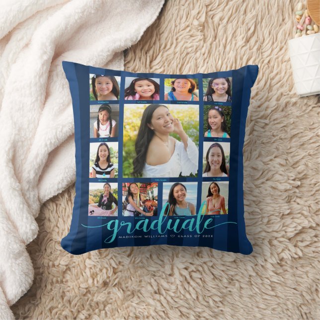 Coussin Bleu de la Marine K-12 - Collage photo Script (Couverture)