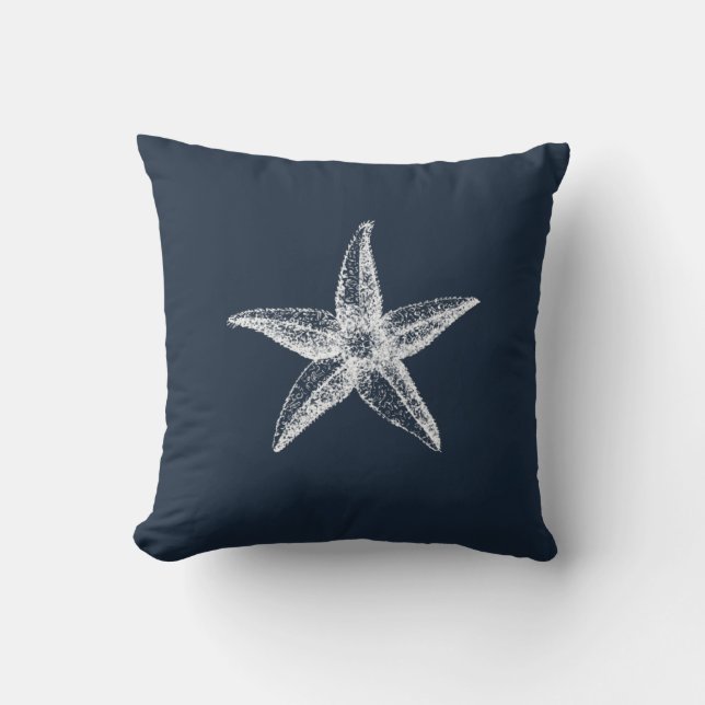 Coussin Bleu de la marine nautique poisson étoile et crabe (Recto)