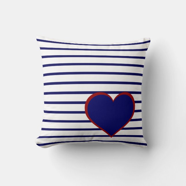 Coussin Bleu de la Marine sur blanc avec Marine/Coeur Roug (Recto)