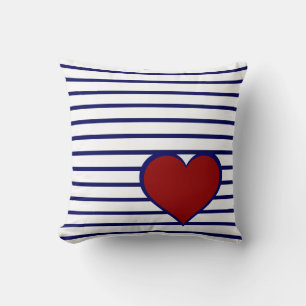 Coussin Bleu de la Marine sur blanc avec Marine/Coeur Roug