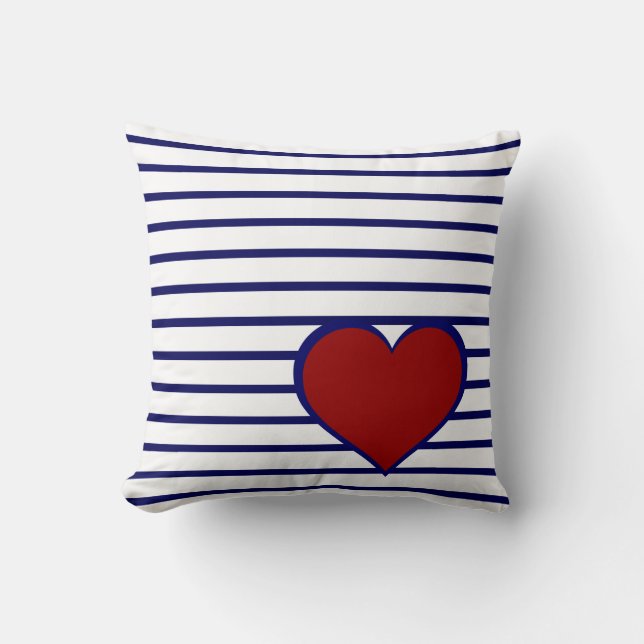 Coussin Bleu de la Marine sur blanc avec Marine/Coeur Roug (Recto)
