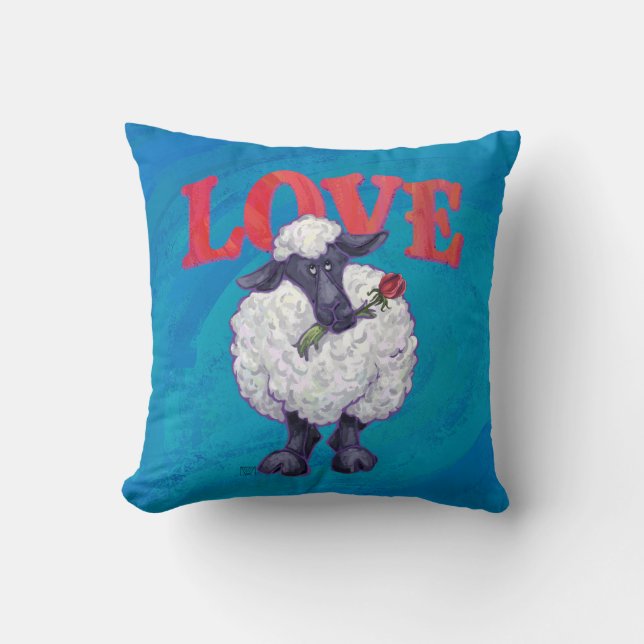 Coussin Bleu de moutons de têtes et de queues de BREBIS (Recto)