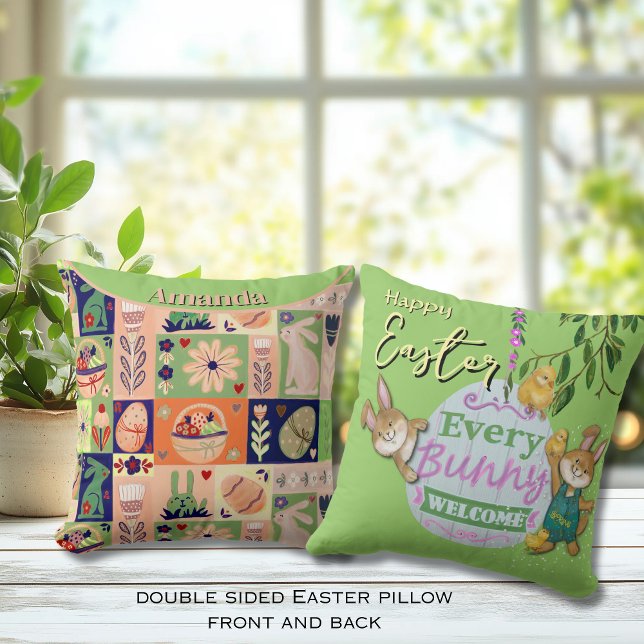 Coussin Bleu de Pâques style courbé (Easter bunny quilted style throw pillow )