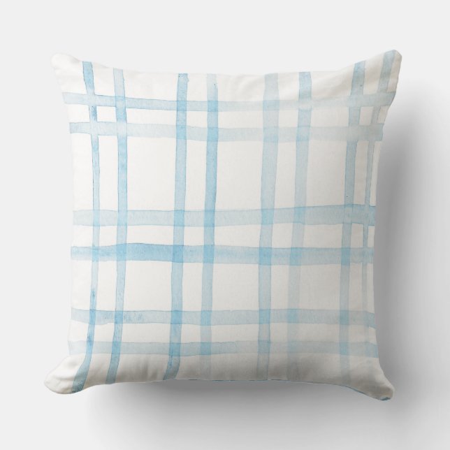 Coussin bleu de plaid d'aquarelle (Recto)