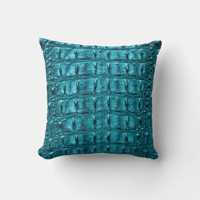 Coussin Bleu de turquoise de peau de crocodile d'alligator (Recto)