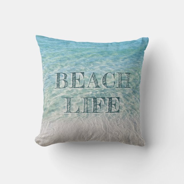 Coussin Bleu de turquoise tropical de plage sablonneuse de (Recto)