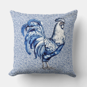 Coussin Bleu Delft Et Poulet Blanc Rooster