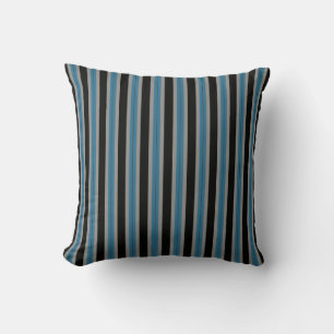 Coussin bleu denim, noir et gris rayé