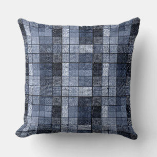 Coussin Bleu, denim, tartan, plaid.