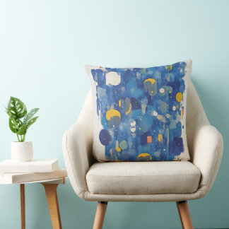 Coussin Bleu doré vibrant abstrait géométrique goutte à go