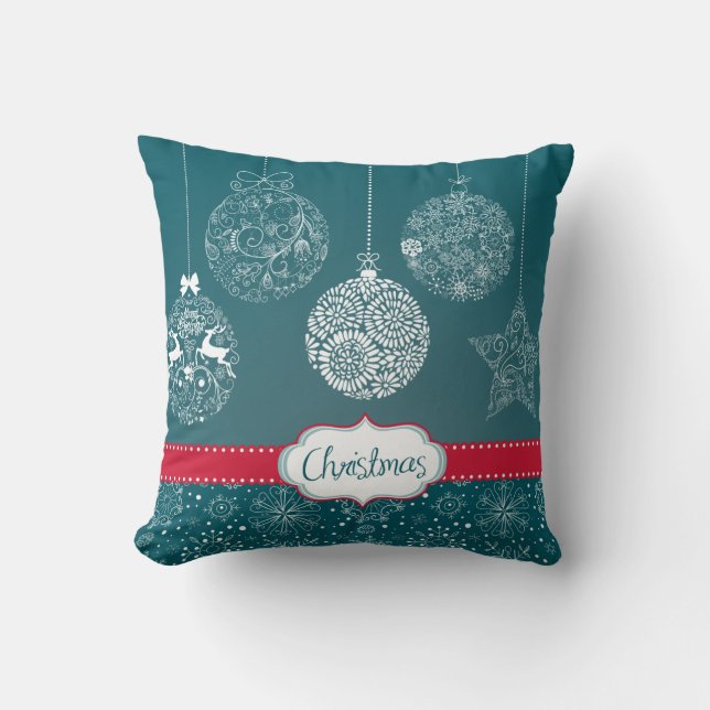 Coussin bleu d'ornement de Noël de KRW (Recto)
