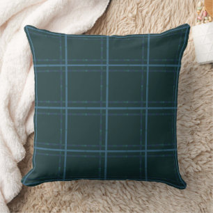 Coussin Bleu Dusty Minimal Plaid Sur Turquoise Sombre