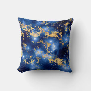 Coussin Bleu Éblouissant, Marbre Galaxie Blanc & Or