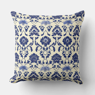 Coussin Bleu et blanc Art Nouveau Chinoiserie Peony Flora