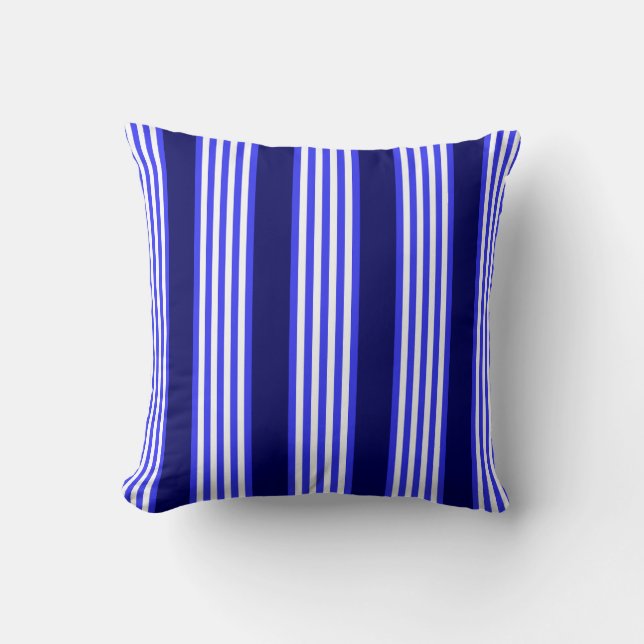 Coussin Bleu et blanc cinq bandes motif (Recto)