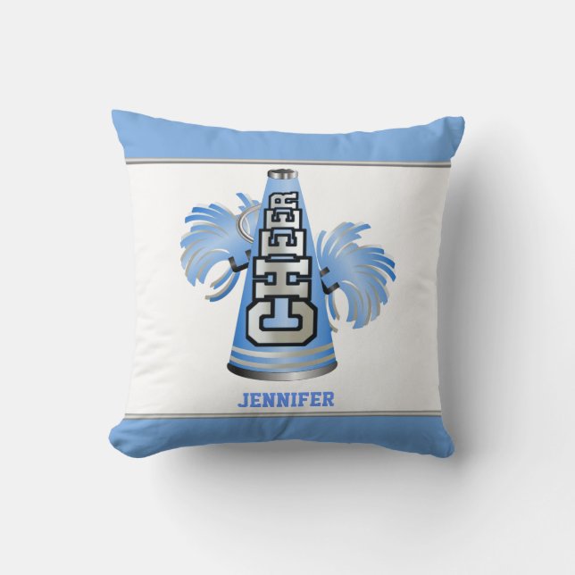 Coussin bleu et blanc de pom-pom girl de mégaphone (Recto)