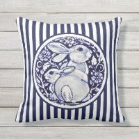 Bleu et blanc lapin Grandes bandes Dedham Floral