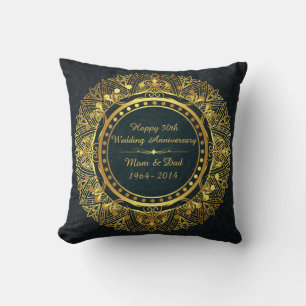 Coussin Bleu et Or 50e Anniversaire de Mariage Classique