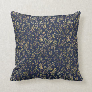 Coussin Bleu et or Abstrait Art Déco Motif Feuille